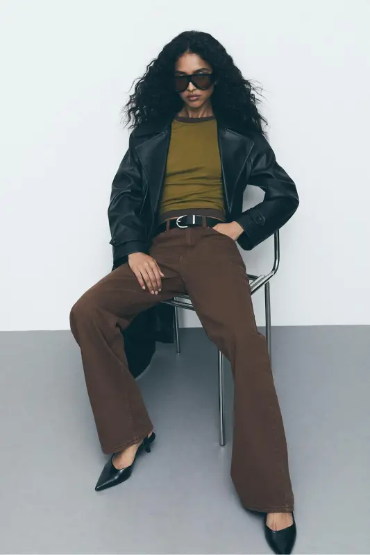 D92 straight fit wide leg jeans-Brown - 5