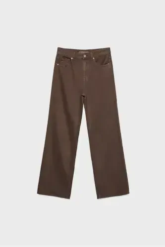 D92 straight fit wide leg jeans-Brown - 1