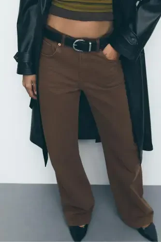 D92 straight fit wide leg jeans-Brown - 4