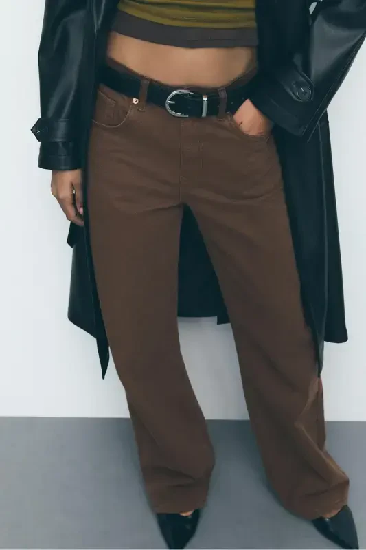 D92 straight fit wide leg jeans-Brown - 4