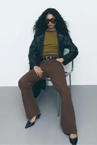 D92 straight fit wide leg jeans-Brown - 5