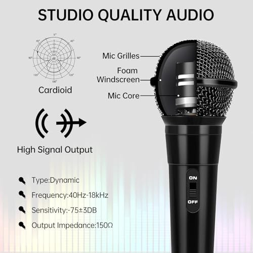 Daakro Handheld Wired Microphone - Dynamic Vocal Mic for Amplifier, Karaoke Microphone w/6.5 ft Cable and ON/Off Switch, Handheld Cardioid Wired Mic for Singing, Compatible w/Amplifier/Mixer/Speaker - 3