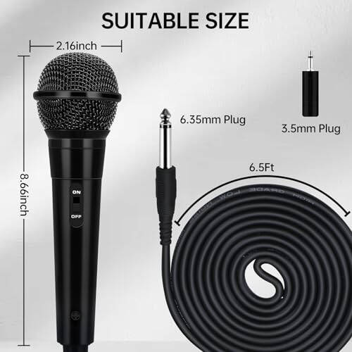 Daakro Handheld Wired Microphone - Dynamic Vocal Mic for Amplifier, Karaoke Microphone w/6.5 ft Cable and ON/Off Switch, Handheld Cardioid Wired Mic for Singing, Compatible w/Amplifier/Mixer/Speaker - 6