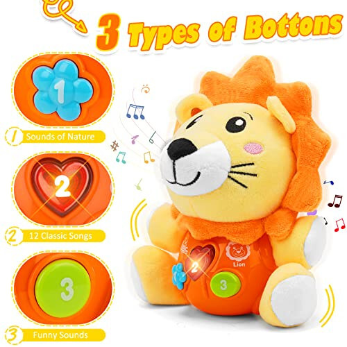 Daboot Chaqaloq O'yinchoqlari 6 dan 12 oygacha - 1 Yoshli Bo'laklar va Qizlar Uchun Chaqaloq Musiqali O'yinchoq - Yoqimli Sher Plyush O'yinchoqlari Yangi Tug'ilgan Chaqaloq O'yinchoq 0 3 6 9 12 Oy Eng Yaxshi Sovg'a - 2