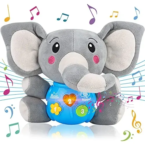 daboot Plush Musical Baby Toys，Cute Elephant Toys for 3-6-12 Months Boys & Girls, Cute Stuffed Animal Infants Baby Toy， Elephant Baby Stuff，Toys for Infants 0-6 Months - Daboot