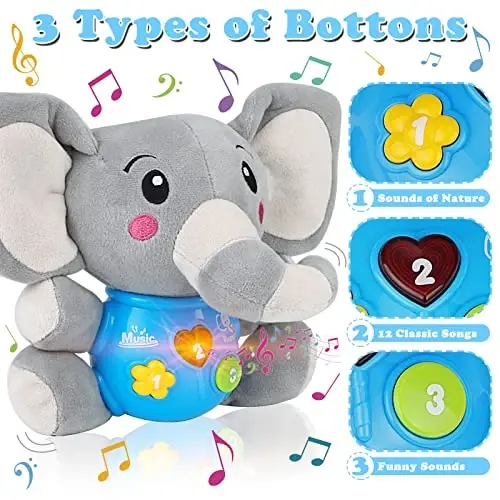 daboot Plush Musical Baby Toys，Cute Elephant Toys for 3-6-12 Months Boys & Girls, Cute Stuffed Animal Infants Baby Toy， Elephant Baby Stuff，Toys for Infants 0-6 Months - Daboot (1)