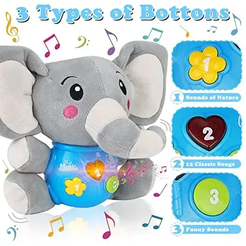 daboot Plush Musical Baby Toys，Cute Elephant Toys for 3-6-12 Months Boys & Girls, Cute Stuffed Animal Infants Baby Toy， Elephant Baby Stuff，Toys for Infants 0-6 Months - 2