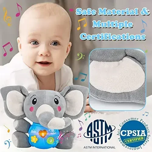daboot Plush Musical Baby Toys，Cute Elephant Toys for 3-6-12 Months Boys & Girls, Cute Stuffed Animal Infants Baby Toy， Elephant Baby Stuff，Toys for Infants 0-6 Months - 4