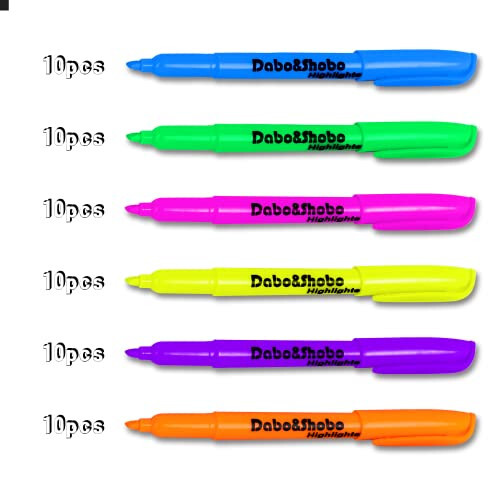 Dabo&Shobo Highlighters, 60 Bulk Pack Highlighter, Assorted Colors, Chisel Tip, Quick Drying For Highlighting - 2