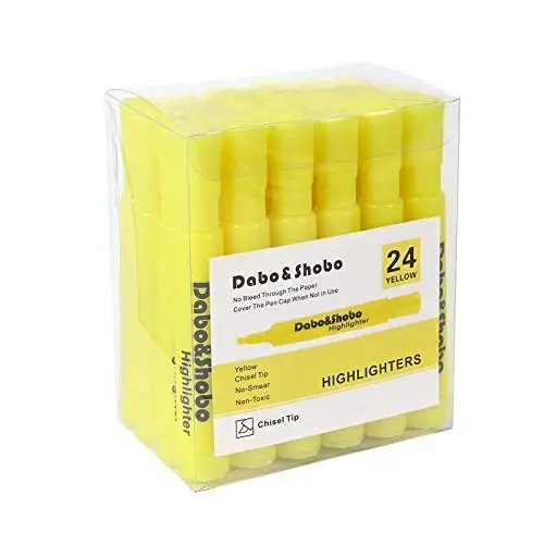 Dabo&Shobo Yellow highlighter, 24 Pack -bright color, chisel tip, for Adults Kids Highlighting in the Home School Office, Tank Style - 1