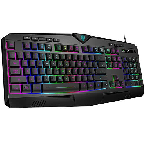 Dacoity Gaming Keyboard, Full Size RGB Backlit Quiet Computer Keyboard, Wrist Rest, Silent Keys, Multimedia Keys, Anti-ghosting, Waterproof Light Up USB Wired Keyboard for PC Mac Xbox Gamer Office - 1