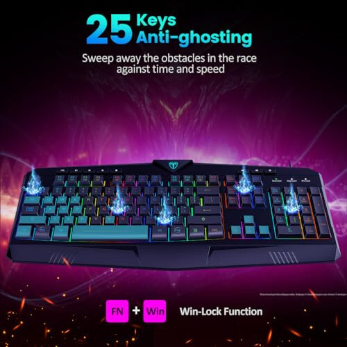 Dacoity Gaming Keyboard, Full Size RGB Backlit Quiet Computer Keyboard, Wrist Rest, Silent Keys, Multimedia Keys, Anti-ghosting, Waterproof Light Up USB Wired Keyboard for PC Mac Xbox Gamer Office - 6