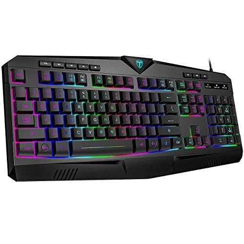 Dacoity Gaming Keyboard, Full Size RGB Backlit Quiet Computer Keyboard, Wrist Rest, Silent Keys, Multimedia Keys, Anti-ghosting, Waterproof Light Up USB Wired Keyboard for PC Mac Xbox Gamer Office - Dacoity