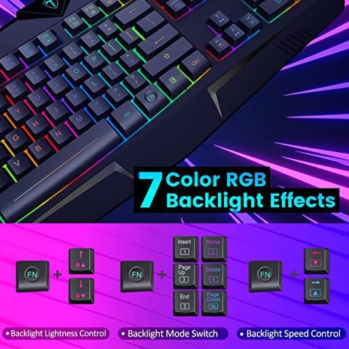 Dacoity Gaming Keyboard, Full Size RGB Backlit Quiet Computer Keyboard, Wrist Rest, Silent Keys, Multimedia Keys, Anti-ghosting, Waterproof Light Up USB Wired Keyboard for PC Mac Xbox Gamer Office - Dacoity (1)