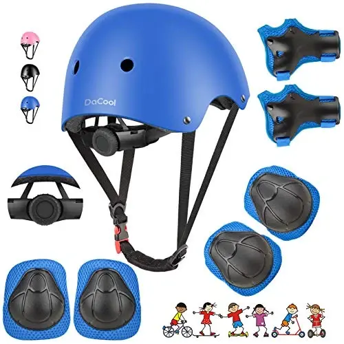 DaCool Çocuk Bisiklet Kask Seti Kaykay Dizlikler - Çocuk Kask Dirseklikler Bilek Koruyucuları 3~10 Yaş Arası Kız Erkek Çocuklar İçin Ayarlanabilir Spor Bisiklet Paten Scooter Koruyucu Donanım Seti 