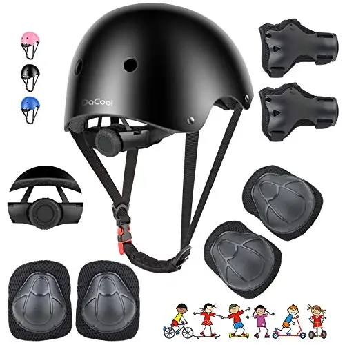 DaCool Kids Bike Helmet Set Skateboard Knee Pads - Kids Helmet Elbow Pads Wrist Guards Adjustable for 3~10yrs Girl Boy Kids Protective Gear Set for Sport Cycling Bike Roller Skating Scooter - 1