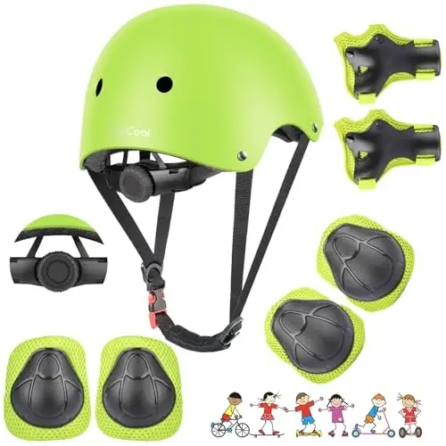 DaCool Kids Bike Helmet Set Skateboard Knee Pads - Kids Helmet Elbow Pads Wrist Guards Adjustable for 3~10yrs Girl Boy Kids Protective Gear Set for Sport Cycling Bike Roller Skating Scooter - 1