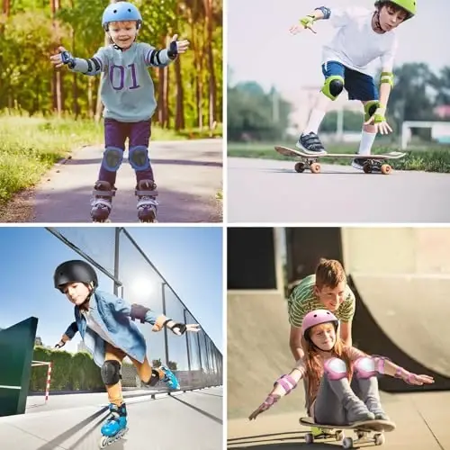 DaCool Kids Bike Helmet Set Skateboard Knee Pads - Kids Helmet Elbow Pads Wrist Guards Adjustable for 3~10yrs Girl Boy Kids Protective Gear Set for Sport Cycling Bike Roller Skating Scooter - 6