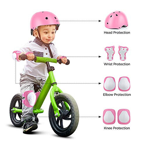 DaCool Kids Bike Helmet Set Skateboard Knee Pads - Kids Helmet Elbow Pads Wrist Guards Adjustable for 3~10yrs Girl Boy Kids Protective Gear Set for Sport Cycling Bike Roller Skating Scooter - 6