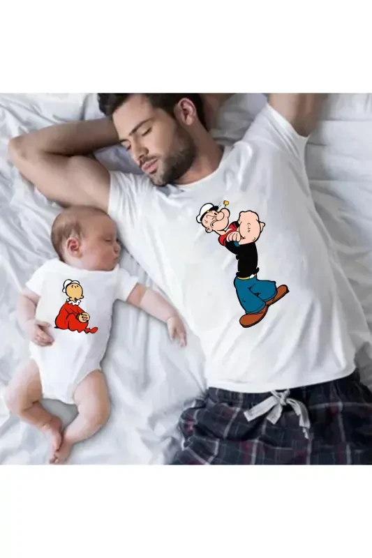 DAD BABY POPEYE DESIGN T-SHIRT ONESIE (The price is for 1 onesie shown.)-WHITE - VENÜSDIJITAL