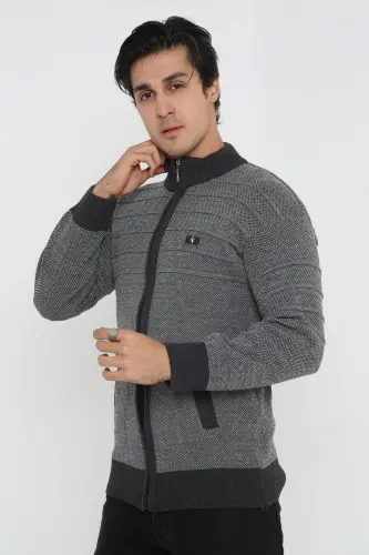 Dad Plus Size Zippered Oversize Cardigan Mont-gri - KMKKOMBIN (1)