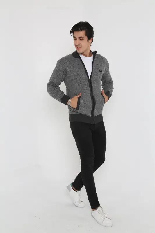 Dad Plus Size Zippered Oversize Cardigan Mont-gri - 7
