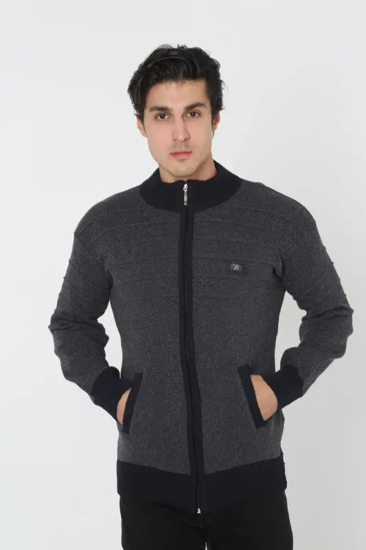 Dad Plus Size Zippered Oversized Cardigan Jacket-navy blue - KMKKOMBIN