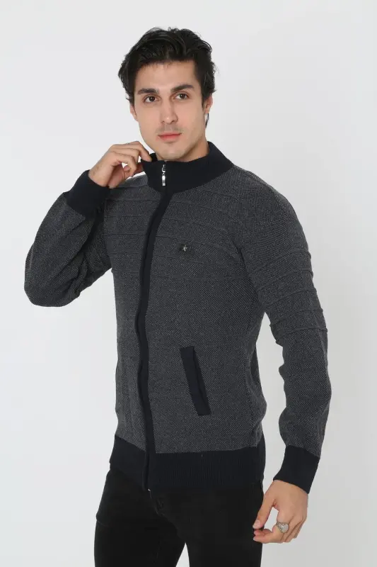 Dad Plus Size Zippered Oversized Cardigan Jacket-navy blue - 2