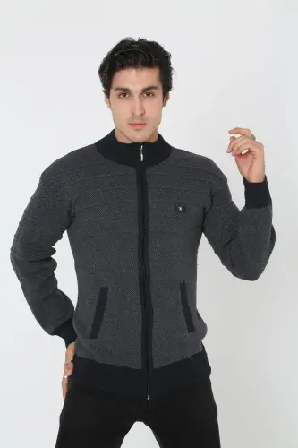 Dad Plus Size Zippered Oversized Cardigan Jacket-navy blue - 3