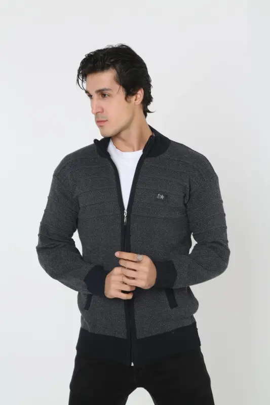 Dad Plus Size Zippered Oversized Cardigan Jacket-navy blue - 5