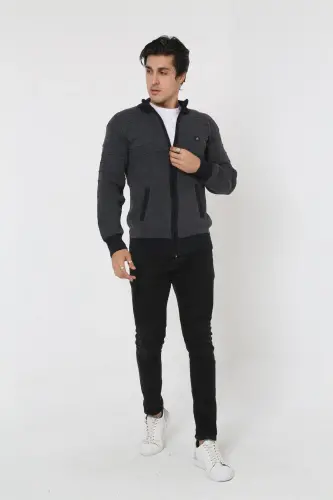 Dad Plus Size Zippered Oversized Cardigan Jacket-navy blue - 7