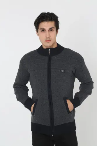Dad Plus Size Zippered Oversized Cardigan Jacket-navy blue 