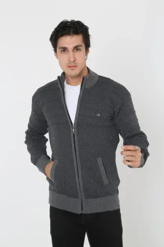 Dad Plus Size Zippered Oversized Cardigan Jacket-smoky - 1