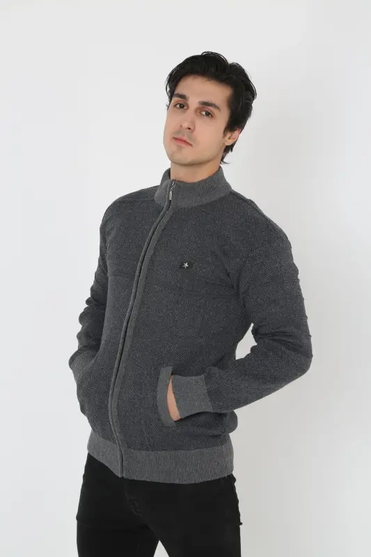 Dad Plus Size Zippered Oversized Cardigan Jacket-smoky - 4