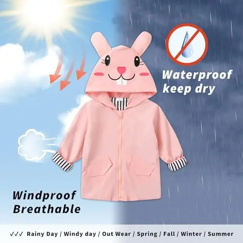YOUNGER TREE Toddler Baby Boy Girl Duck Raincoat Cute Cartoon Hoodie Zipper Coat Outfit - 12