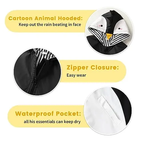 YOUNGER TREE Toddler Baby Boy Girl Duck Raincoat Cute Cartoon Hoodie Zipper Coat Outfit - 4