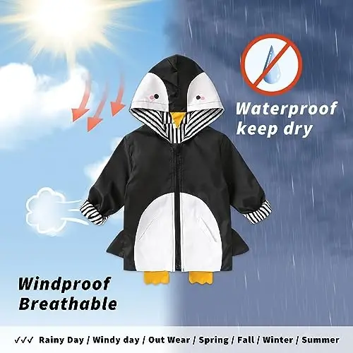 YOUNGER TREE Toddler Baby Boy Girl Duck Raincoat Cute Cartoon Hoodie Zipper Coat Outfit - YOUNGER (1)