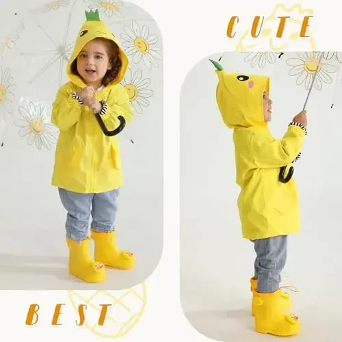 YOUNGER TREE Toddler Baby Boy Girl Duck Raincoat Cute Cartoon Hoodie Zipper Coat Outfit - 2