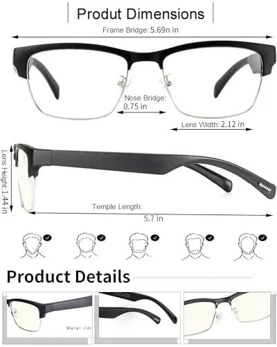 Generic Smart Glasses Bluetooth Audio Glasses for Men Women with Built-in Mic & Speakers, Blue Light Filter & Polarized Sunglasses Lenses, Voice Assistant, Open Ear Music & HD Calling (Black Gold) - 2