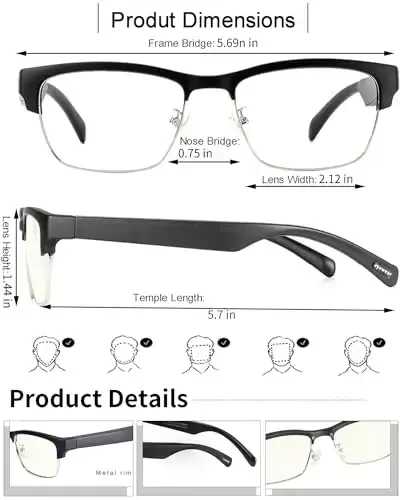 Generic Smart Glasses Bluetooth Audio Glasses for Men Women with Built-in Mic & Speakers, Blue Light Filter & Polarized Sunglasses Lenses, Voice Assistant, Open Ear Music & HD Calling (Black Gold) - MODAZONE (1)