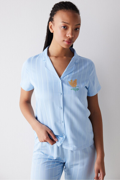 Dahlia Satin Light Blue Pajama Set - 7