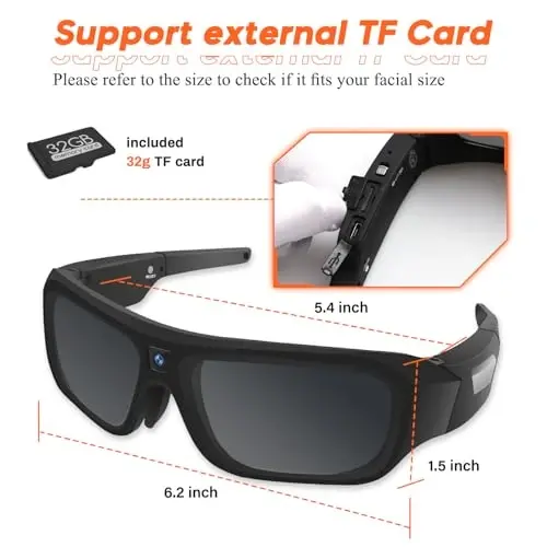dahocamgo Camera Sunglasses 2K HD Video Glasses Sport Camera Shooting Glasses for Cycling, Camping, Driving, Hunting, Skateboarding, Traveling(included 32G SD Card) - DAHOCAMGO