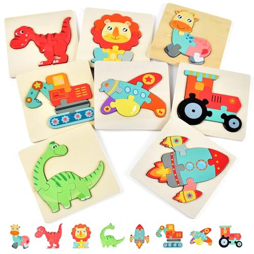 Dahuniu Toddler Puzzles 2-4 yoshli bolalar uchun, 1-3 yoshli bolalar uchun 8 ta yog'och bulmacalar - Montessori o'yinchoq, Pasxa savati to'ldiruvchisi, ta'lim bloklari, tug'ilgan kun sovg'asi - 1