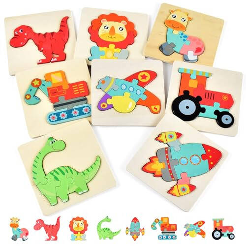 Dahuniu Toddler Puzzles 2-4 yoshli bolalar uchun, 1-3 yoshli bolalar uchun 8 ta yog'och bulmacalar - Montessori o'yinchoq, Pasxa savati to'ldiruvchisi, ta'lim bloklari, tug'ilgan kun sovg'asi - 1