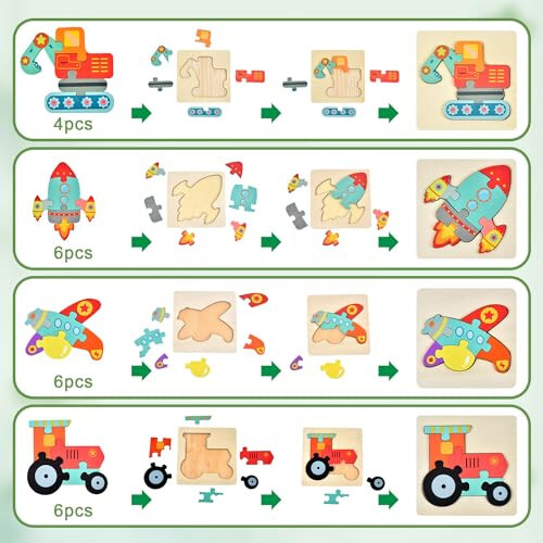 Dahuniu Toddler Puzzles 2-4 yoshli bolalar uchun, 1-3 yoshli bolalar uchun 8 ta yog'och bulmacalar - Montessori o'yinchoq, Pasxa savati to'ldiruvchisi, ta'lim bloklari, tug'ilgan kun sovg'asi - 3