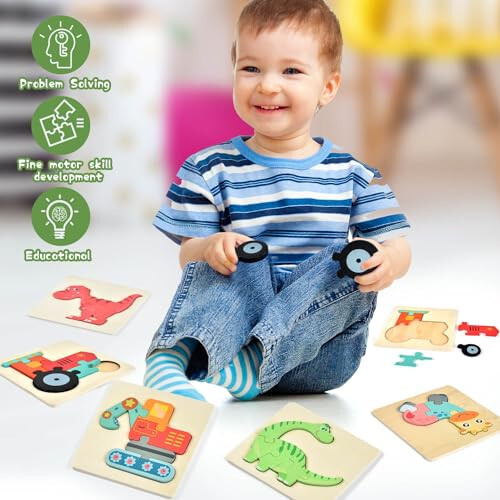 Dahuniu Toddler Puzzles 2-4 yoshli bolalar uchun, 1-3 yoshli bolalar uchun 8 ta yog'och bulmacalar - Montessori o'yinchoq, Pasxa savati to'ldiruvchisi, ta'lim bloklari, tug'ilgan kun sovg'asi - 7