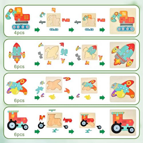 Dahuniu Toddler Puzzles Ages 2-4, 8 Wooden Puzzles for 1-3 Year Olds - Montessori Toy, Easter Basket Fillers, Educational Blocks, Birthday Gift - 3