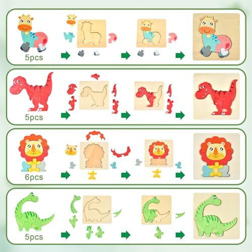 Dahuniu Toddler Puzzles Ages 2-4, 8 Wooden Puzzles for 1-3 Year Olds - Montessori Toy, Easter Basket Fillers, Educational Blocks, Birthday Gift - 4