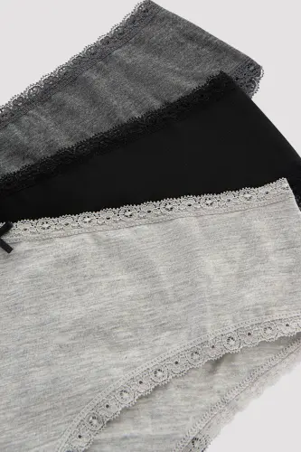 Daily Lace 3'lü Pamuklu Gri Hipster Külot - Gri - PENTI (1)