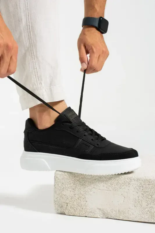Daily Men's Black White Sneaker Lace-up Stitched Lightweight Comfortable Walking Sports Shoes 2029-Black - İMERSHOES